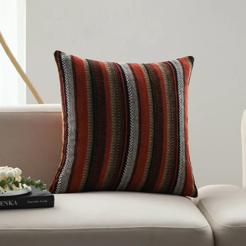 Square Cushion Cover Woven Stripe Chenille & Concealed Zipper