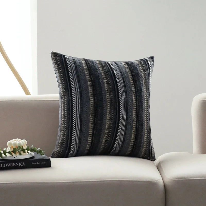 Square Cushion Cover Woven Stripe Chenille & Concealed Zipper