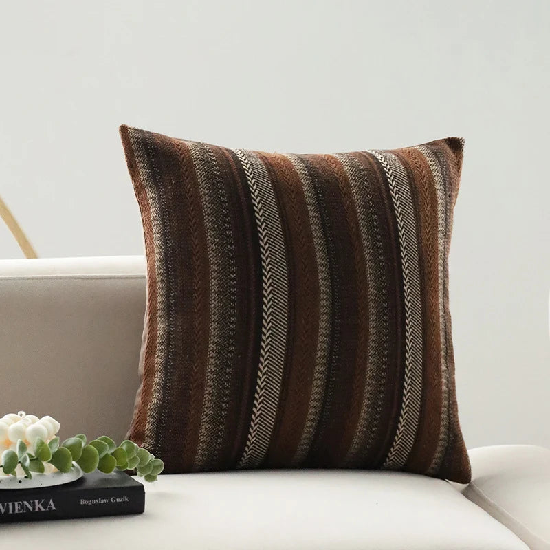 Square Cushion Cover Woven Stripe Chenille & Concealed Zipper