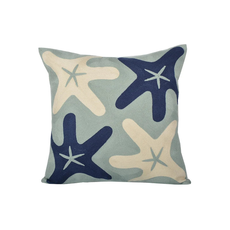 Square Cushion Jacquard Starfish Hidden Zipper & Removable Insert