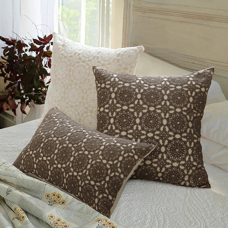 Square Decorative Cushion Linen Base & Crochet Overlay