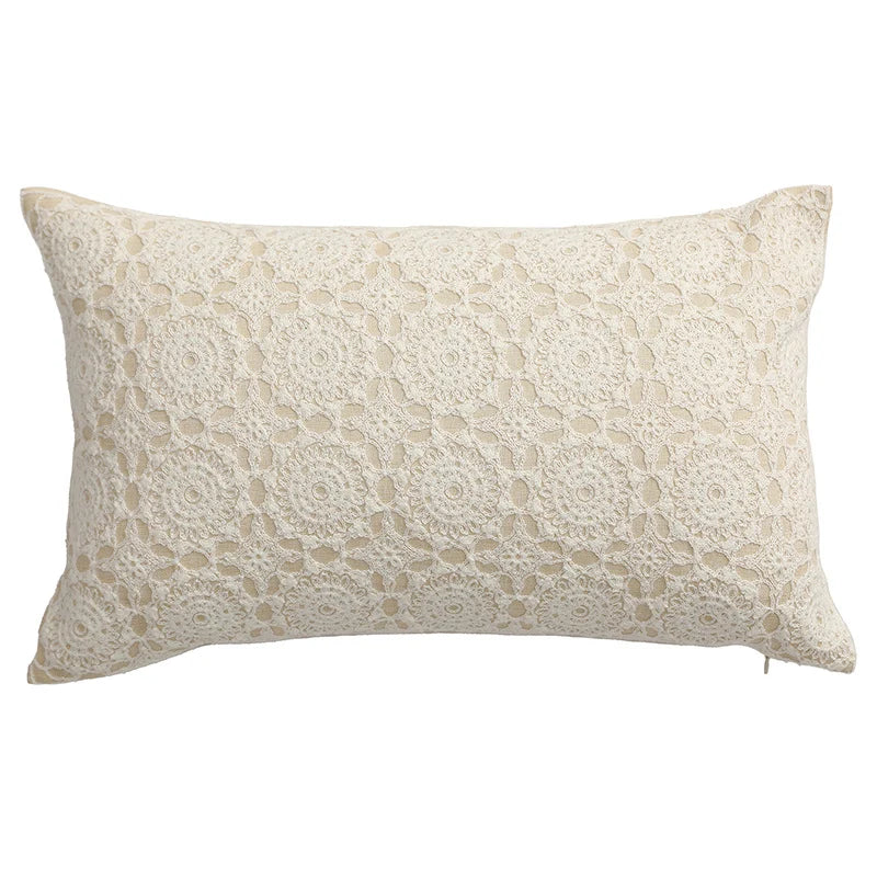 Square Decorative Cushion Linen Base & Crochet Overlay