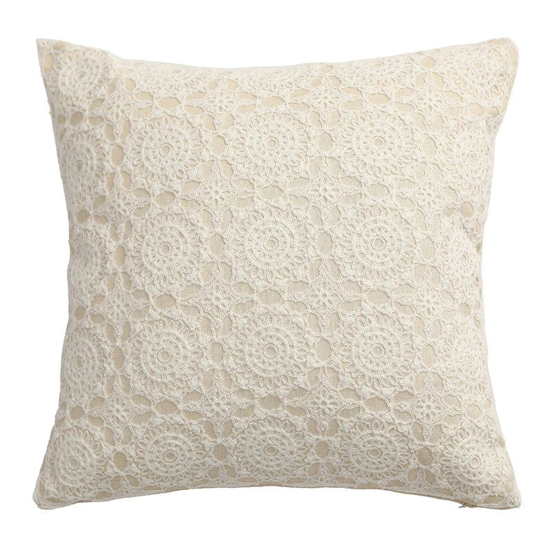 Square Decorative Cushion Linen Base & Crochet Overlay