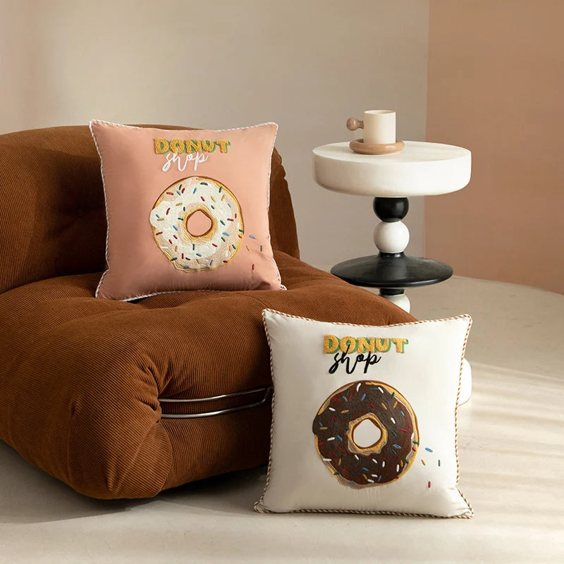 Square Decorative Pillow Embroidered Donut Concealed Zipper