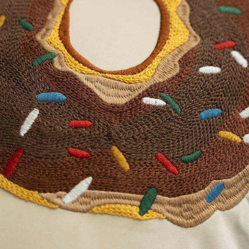 Square Decorative Pillow Embroidered Donut Concealed Zipper