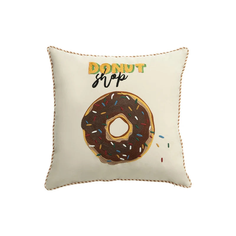 Square Decorative Pillow Embroidered Donut Concealed Zipper