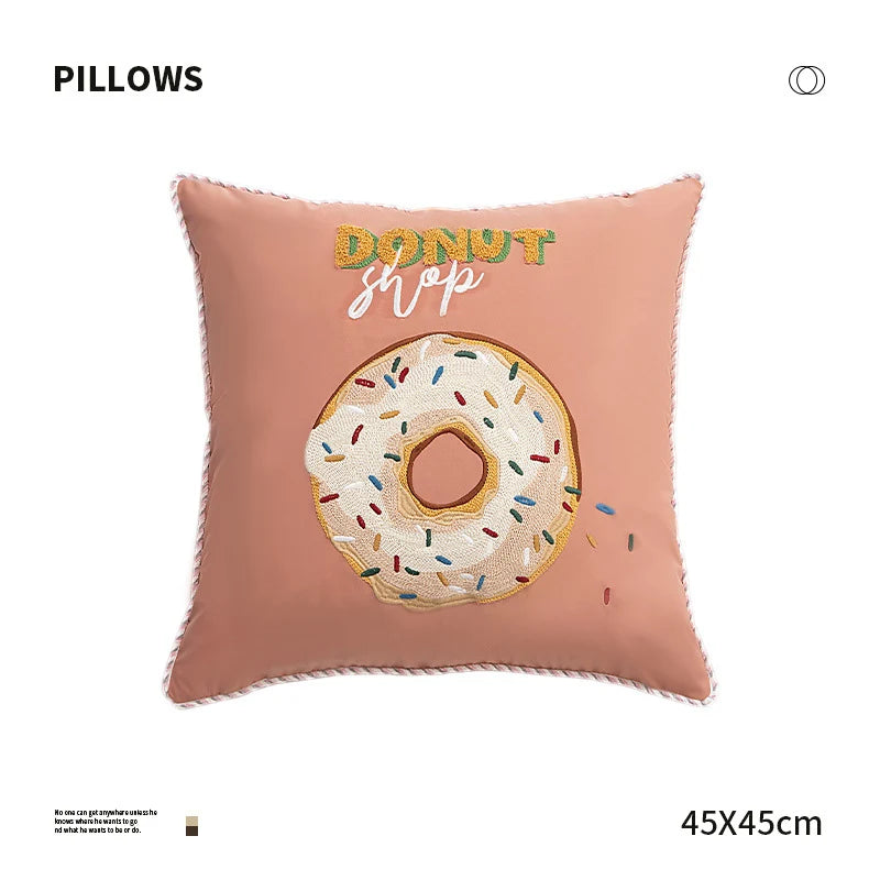 Square Decorative Pillow Embroidered Donut Concealed Zipper