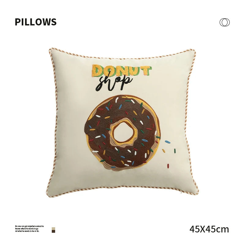 Square Decorative Pillow Embroidered Donut Concealed Zipper
