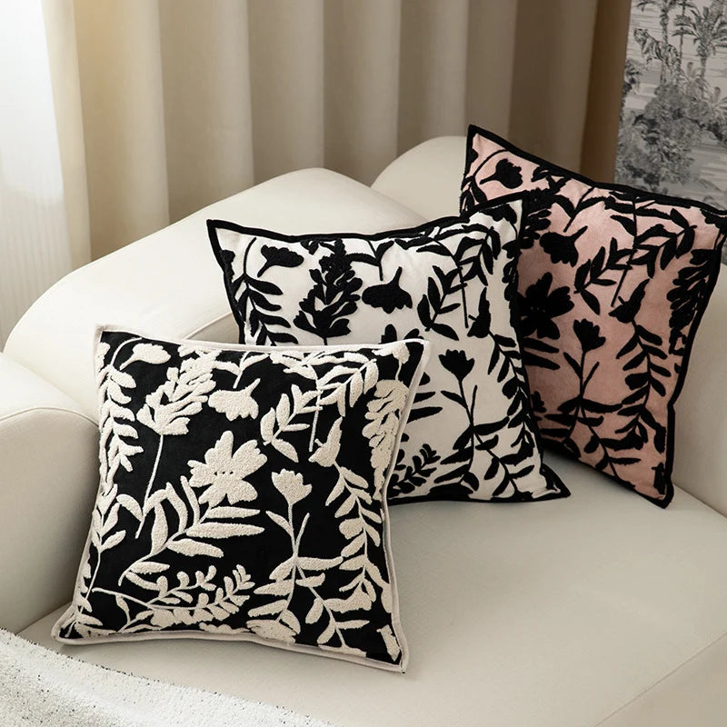 Square Decorative Pillow Flock Embroidery Piped Edge 18x18