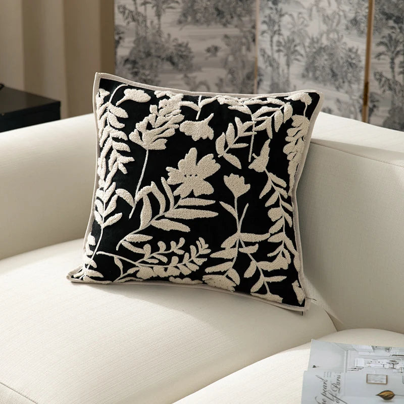 Square Decorative Pillow Flock Embroidery Piped Edge 18x18