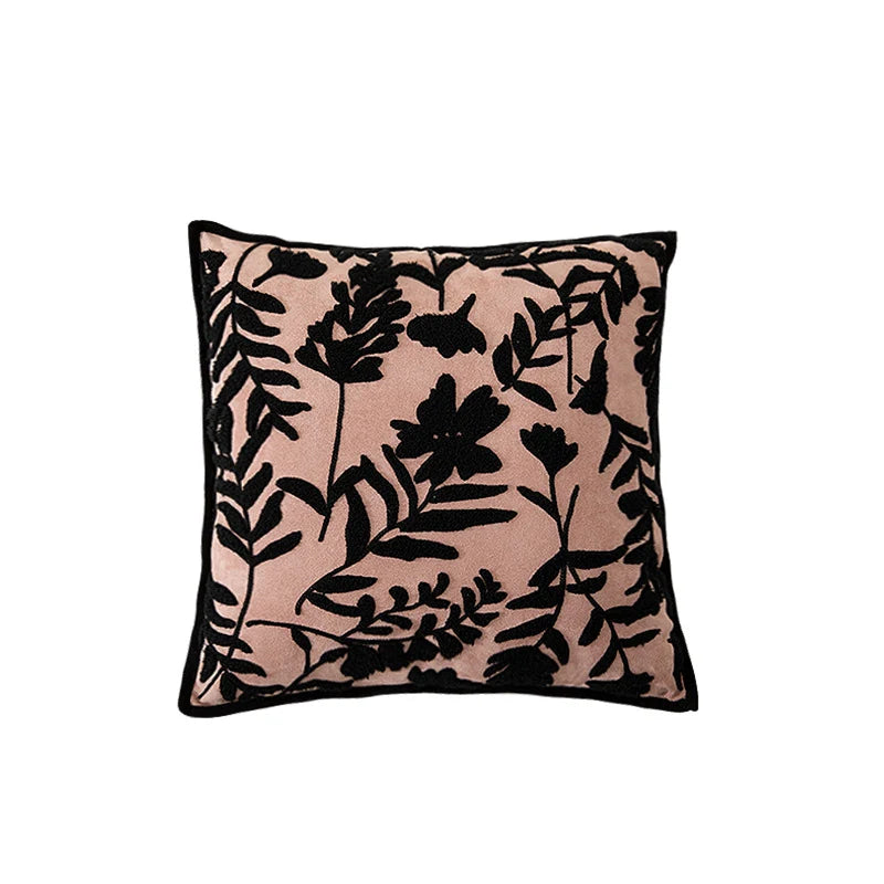 Square Decorative Pillow Flock Embroidery Piped Edge 18x18
