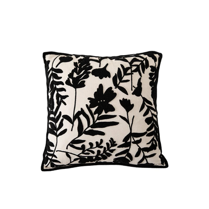 Square Decorative Pillow Flock Embroidery Piped Edge 18x18