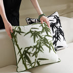 Square Decorative Pillow Hand-Tufted Bamboo Motif Linen-Look Cotton Blend