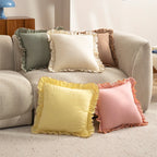 Square Decorative Pillow Ruffle Edge Linen-Look Removable Cover