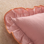 Square Decorative Pillow Ruffle Edge Linen-Look Removable Cover