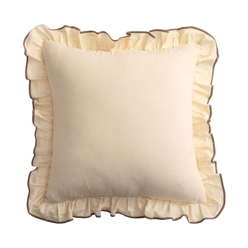 Square Decorative Pillow Ruffle Edge Linen-Look Removable Cover