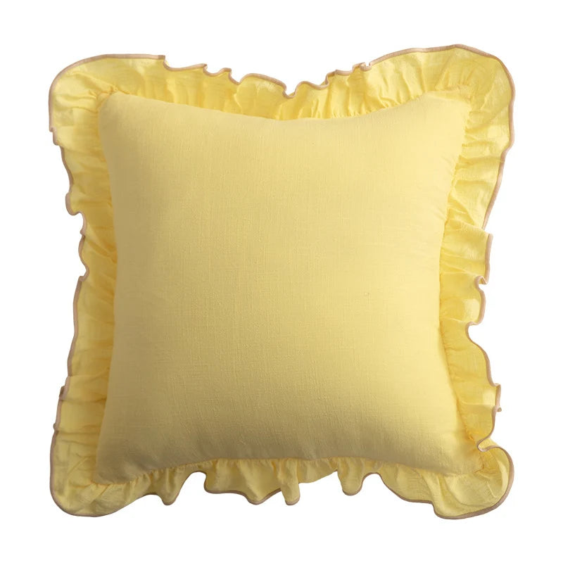 Square Decorative Pillow Ruffle Edge Linen-Look Removable Cover