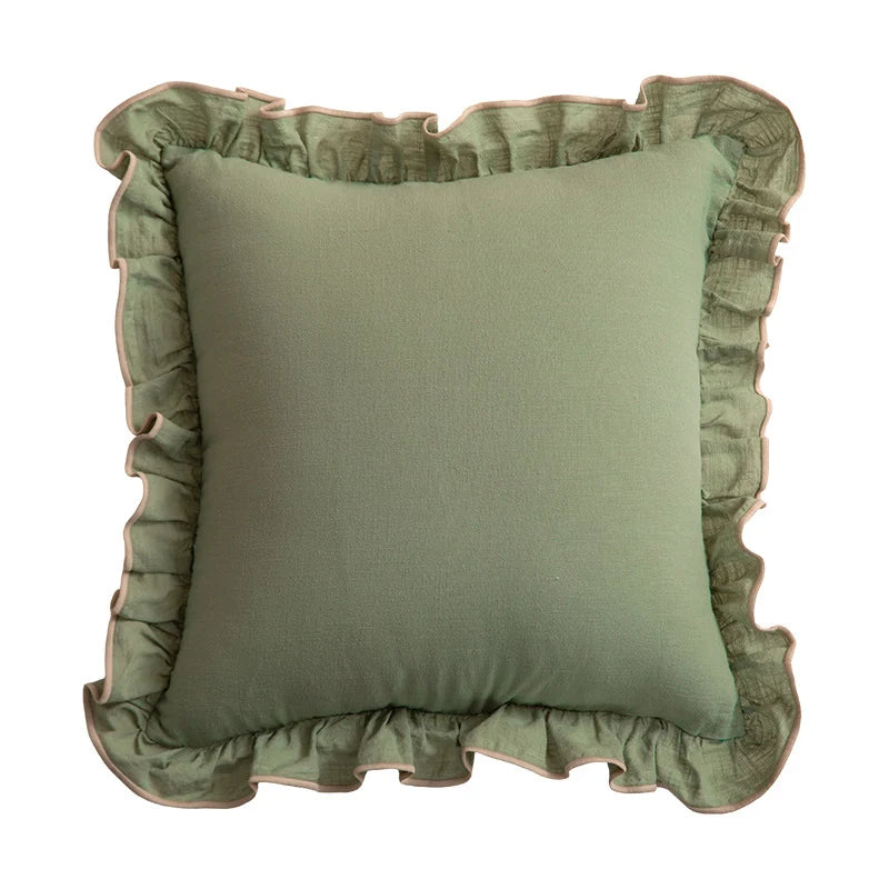 Square Decorative Pillow Ruffle Edge Linen-Look Removable Cover