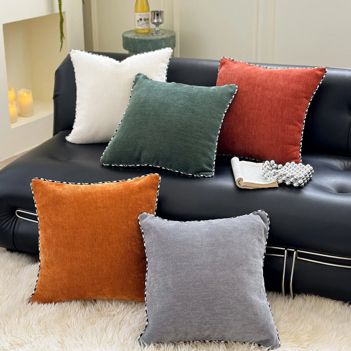 Square Decorative Pillow Soft Velvet Cover Contrasting Piping 18in