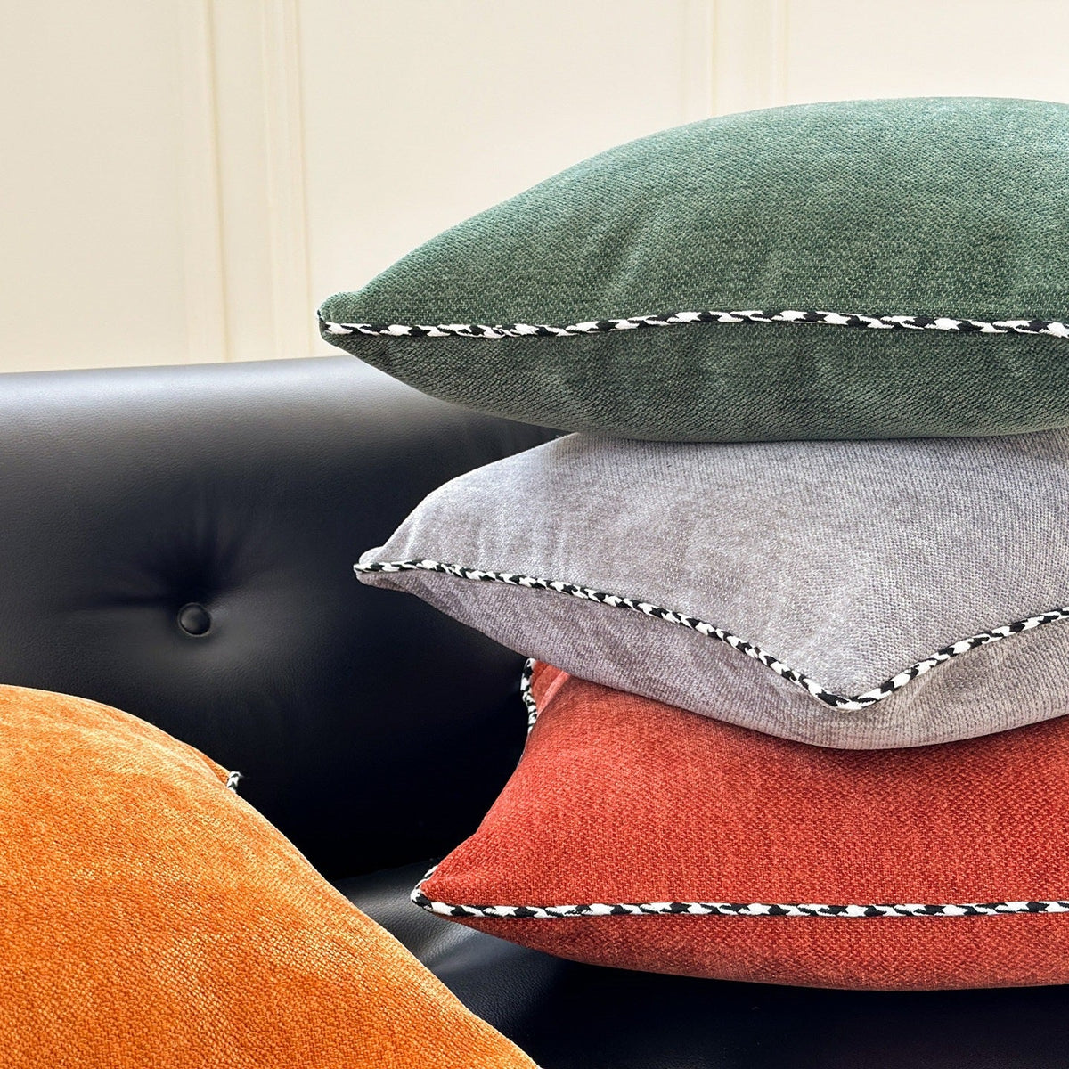 Square Decorative Pillow Soft Velvet Cover Contrasting Piping 18in