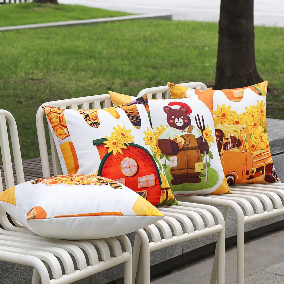 Square Pillow Cover Bee Honeycomb Print Concealed Zipper