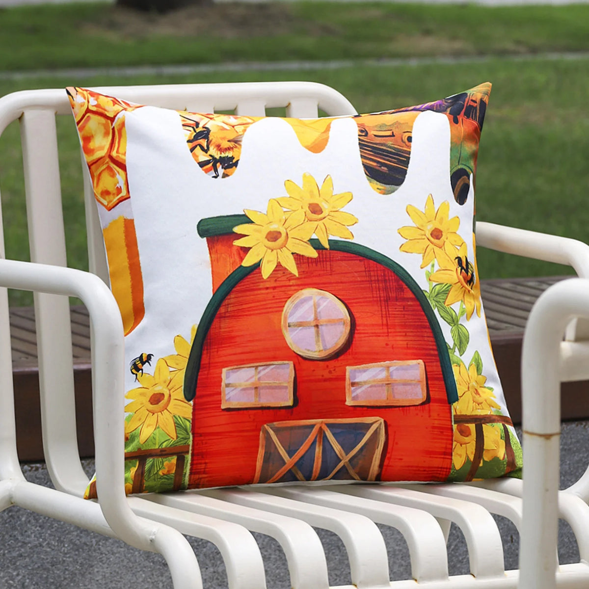 Square Pillow Cover Bee Honeycomb Print Concealed Zipper