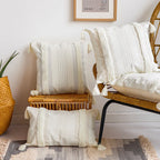 Square Pillow Cover Bouclé Trim & Tassels