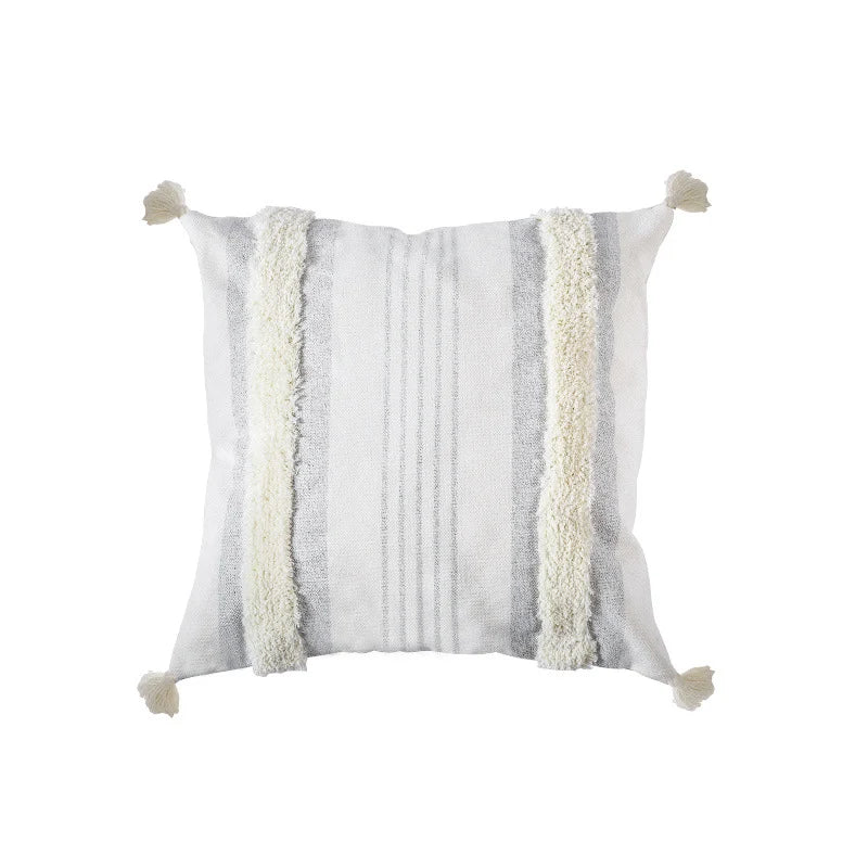Square Pillow Cover Bouclé Trim & Tassels