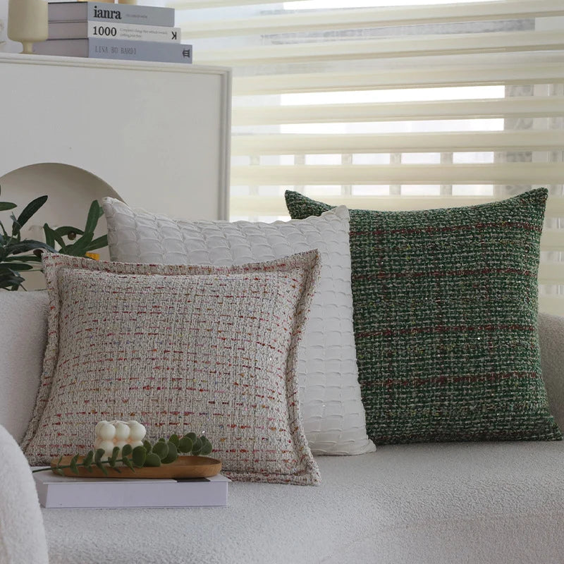 Square Pillow Cover Bouclé Tweed Hidden Zipper & Piped Trim