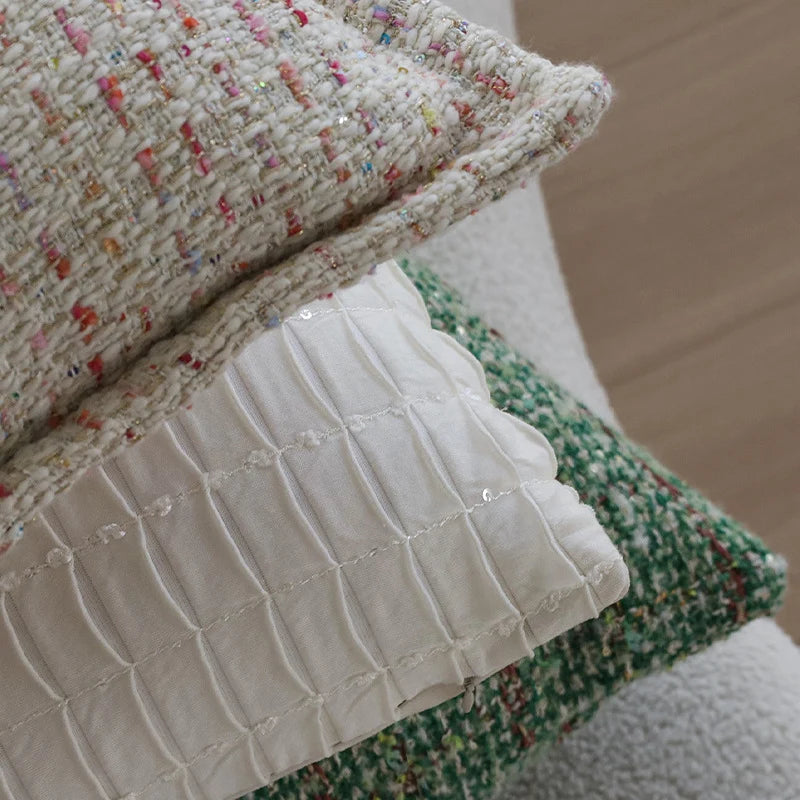 Square Pillow Cover Bouclé Tweed Hidden Zipper & Piped Trim