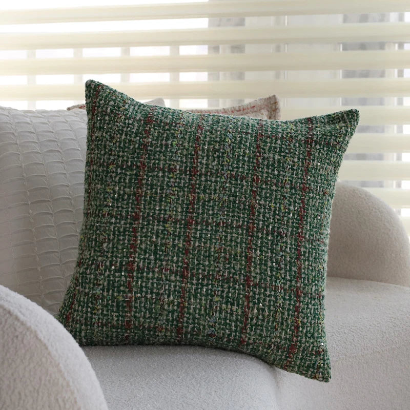 Square Pillow Cover Bouclé Tweed Hidden Zipper & Piped Trim