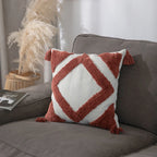 Square Pillow Cover Cotton Bouclé Raised Diamond Tassels 18x18
