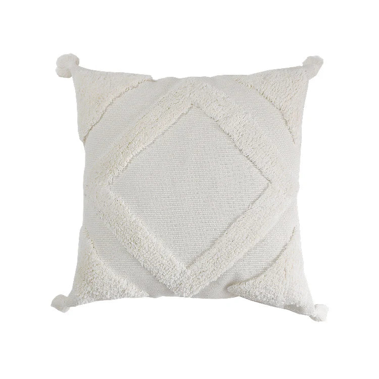Square Pillow Cover Cotton Bouclé Raised Diamond Tassels 18x18