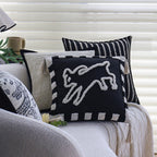 Square Pillow Cover Cotton-Linen Geometric Relief Piped Edge