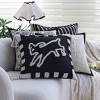 Square Pillow Cover Cotton-Linen Geometric Relief Piped Edge
