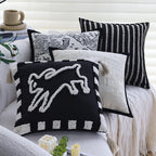 Square Pillow Cover Cotton-Linen Geometric Relief Piped Edge