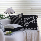 Square Pillow Cover Cotton-Linen Geometric Relief Piped Edge