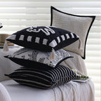Square Pillow Cover Cotton-Linen Geometric Relief Piped Edge