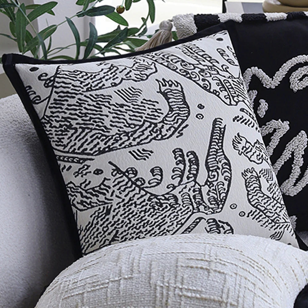 Square Pillow Cover Cotton-Linen Geometric Relief Piped Edge