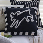 Square Pillow Cover Cotton-Linen Geometric Relief Piped Edge
