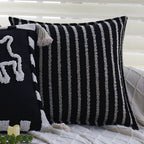 Square Pillow Cover Cotton-Linen Geometric Relief Piped Edge