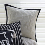 Square Pillow Cover Cotton-Linen Geometric Relief Piped Edge