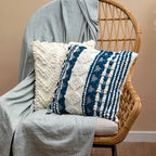 Square Pillow Cover Crocheted Appliques Tufted Cotton Blend