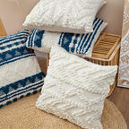 Square Pillow Cover Crocheted Appliques Tufted Cotton Blend