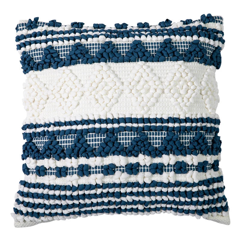 Square Pillow Cover Crocheted Appliques Tufted Cotton Blend