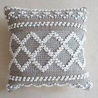 Square Pillow Cover Crocheted Appliques Tufted Cotton Blend