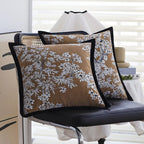 Square Pillow Cover Floral Jacquard Cotton-Linen Blend Velvet Piping