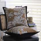 Square Pillow Cover Floral Jacquard Cotton-Linen Blend Velvet Piping