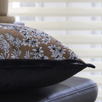 Square Pillow Cover Floral Jacquard Cotton-Linen Blend Velvet Piping