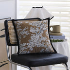 Square Pillow Cover Floral Jacquard Cotton-Linen Blend Velvet Piping